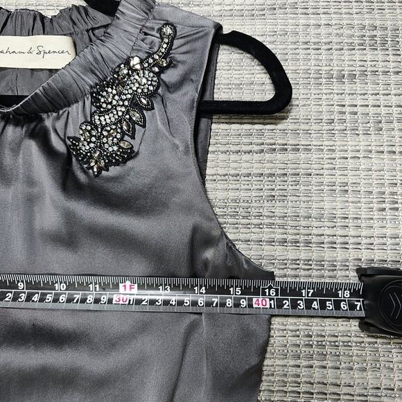 Graham & Spencer Dress Womens Size Small Silk Silver Beaded Mini Wedding Guest - Picture 12 of 13
